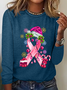 Pink Christmas Breast Cancer Casual Long Sleeve Shirt