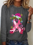 Pink Christmas Breast Cancer Casual Long Sleeve Shirt