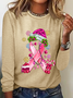 Pink Christmas Breast Cancer Casual Long Sleeve Shirt