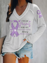 Women's Epilepsy Awareness I Wear Purple For My Granddaughter Purple Ribbon And Butterflies Print T-Shirt