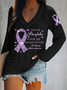 Women's Epilepsy Awareness I Wear Purple For My Granddaughter Purple Ribbon And Butterflies Print T-Shirt