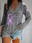 Women's Epilepsy Awareness I Wear Purple For My Granddaughter Purple Ribbon And Butterflies Print T-Shirt