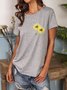 Sunflower Print Short Sleeve Gray Summer Tees T-shirt