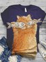 Women Plus Size Animal Cat Printed Casual Crew Neck Shirt & Top