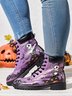 Halloween Skull Pumpkin Bat Purple Upper Boots