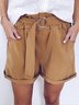 Plus Size Casual Solid Pockets Shorts