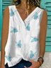Women Butterfly Printed Casual Sleeveless V Neck Shirts Tank Top