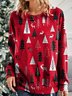 Christmas plaid round neck long sleeve top