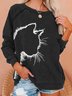 Cat Crew Neck Long Sleeve Women Sweatshirt
