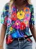Flower Oil Painting Print T-shirt