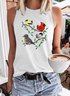 Birds Sleeveless Crew Neck Casual Women Tanks & Camis