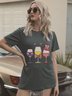 American Flag And Wine Glass Crew Neck Casual T-shirt