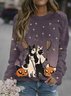 Funny Halloween Cat Women’s Shift Long Sleeve Crew Neck Casual Sweatshirt