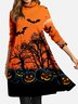 Halloween Pumpkin Pile Neck Woman Dress