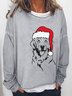 Dog Wears Christmas Hat Crew Neck Casual Sweatshirts