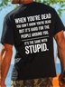 Funny text print round neck short-sleeved cotton T-shirt