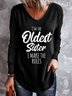 Sister Funny Letter Casual V Neck Sweatshirts