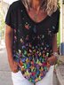 Casual Butterfly Print V-Neck Short Sleeve T-shirt