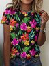 Fancy Flower Print Casual Short Sleeve T-Shirt