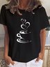 Casual Simple Coffee Heart Print Crew Neck T-Shirt