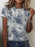 Casual Simple Feather Print Crew Neck T-Shirt