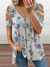 Casual Simple Floral Print V-Neck Top