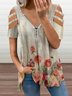 Casual Gradient Floral Print V-Neck Short Sleeve Top
