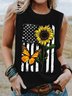 American Flag Sunflower Crew Neck Top