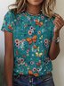 Casual Vintage Floral Print Crew Neck T-Shirt