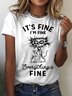 Womens It's Fine I'm Fine Everything Is Fine Funny Cat Sarcastic Cotton T-Shirt
