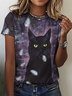 omen Funny Black Cat in the Night Loose Simple T-Shirt