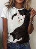 Women Funny Black and White Yin Yang Cat Simple T-Shirt