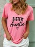 Women Cordate Auntie Letter Cotton-Blend Regular Fit T-Shirt