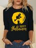 Women Halloween Brooms Witch Crew Neck Casual Loose Tops