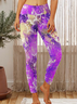 Women Colorful Texture Star Regular Fit Floral Leggings