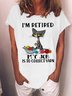 Women Funny Graphic I’M Retired My Job Is To Collect Yarn Casual Crew Neck Cotton-Blend T-Shirt
