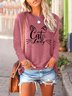 Women Cat Lady Animal Letters Casual Tops