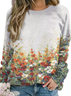 Womens Art Flowers Print Casual Sweatshirts