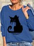 Women Black Cat What Loose Casual Cat Sweatshirts