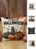 Casual Halloween Pumpkin Cat Print Cotton Linen Pillow 45*45