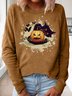 Women Black Cat Pumpkin Light Crew Neck Halloween Sweatshirts