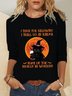 Women Funny I Think For Halloween I Shall Go As Karma Cat Witch Crew Neck Long Sleeve Tops