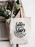 Casual All Season Side By Side Or Miles Apart Sisters Are Always CLose At Heart Family Text Letter Shopping Totes