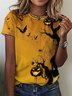 Women Pumpkin Light Bats Halloween Pattern Casual T-Shirt
