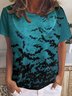 Women Bats Happy Halloween Pattern Cotton-Blend T-Shirt