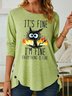 Women I’m Fine Black Cat Crew Neck Casual Top