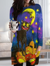 Women Pumpkin Black Cat Moon Casual Halloween Dresses