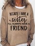 Womens Sister Quote Crew Neck Casual Sweatshirts