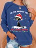 Women Funny Christmas  Cat Graphic Loose Simple Sweatshirts