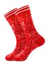 Christmas Cotton Jacquard Santa, Elk, Snowflake Pattern Socks, Festive Matching Red Socks